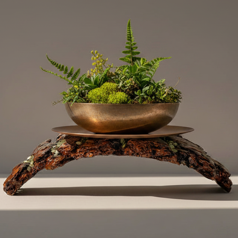 Alvsten Ponderosa bark table sculpture, editorial presentation.