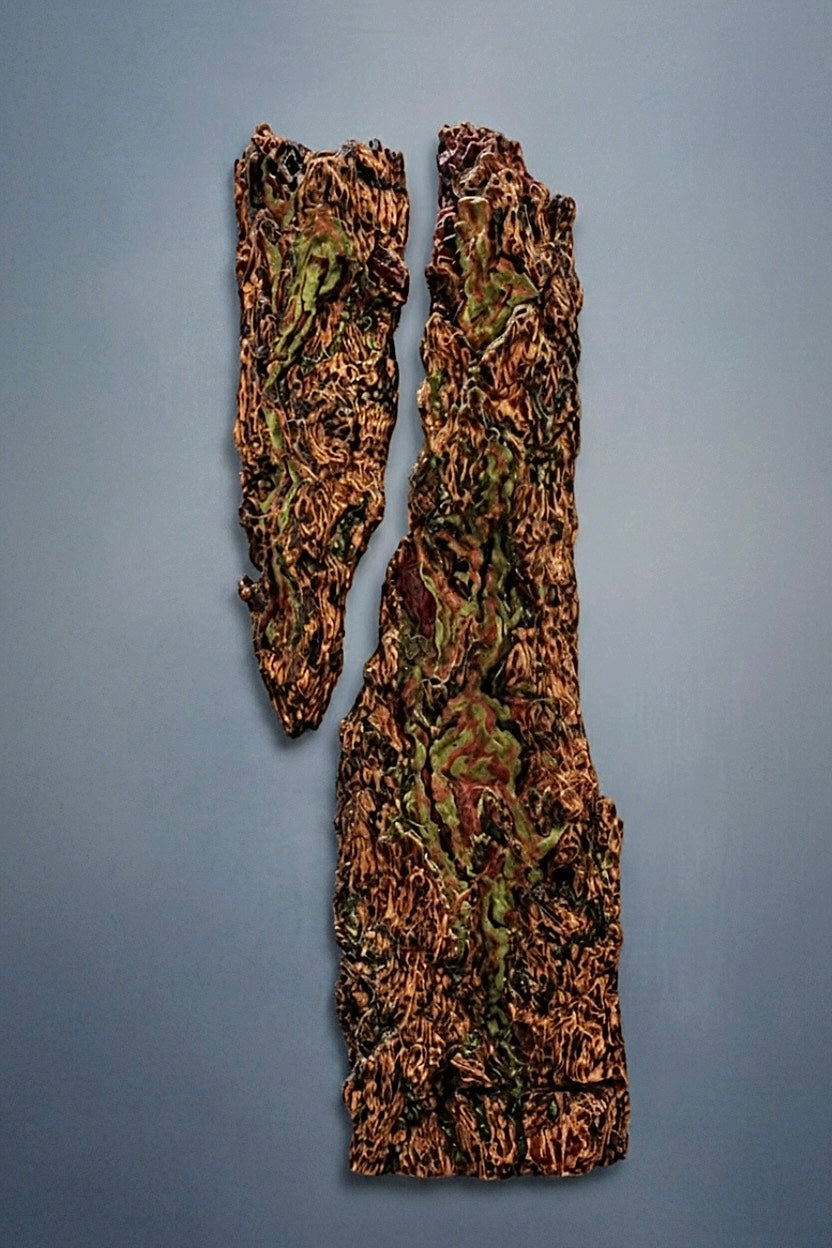 Eldra Red Fir bark diptych wall sculpture, alternate gallery view.