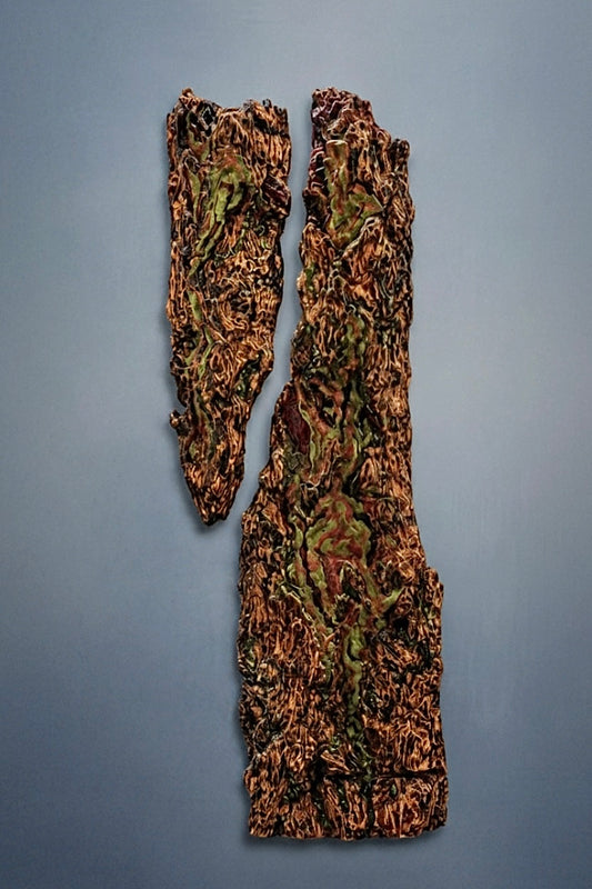 Eldra Red Fir bark diptych wall sculpture, alternate gallery view.