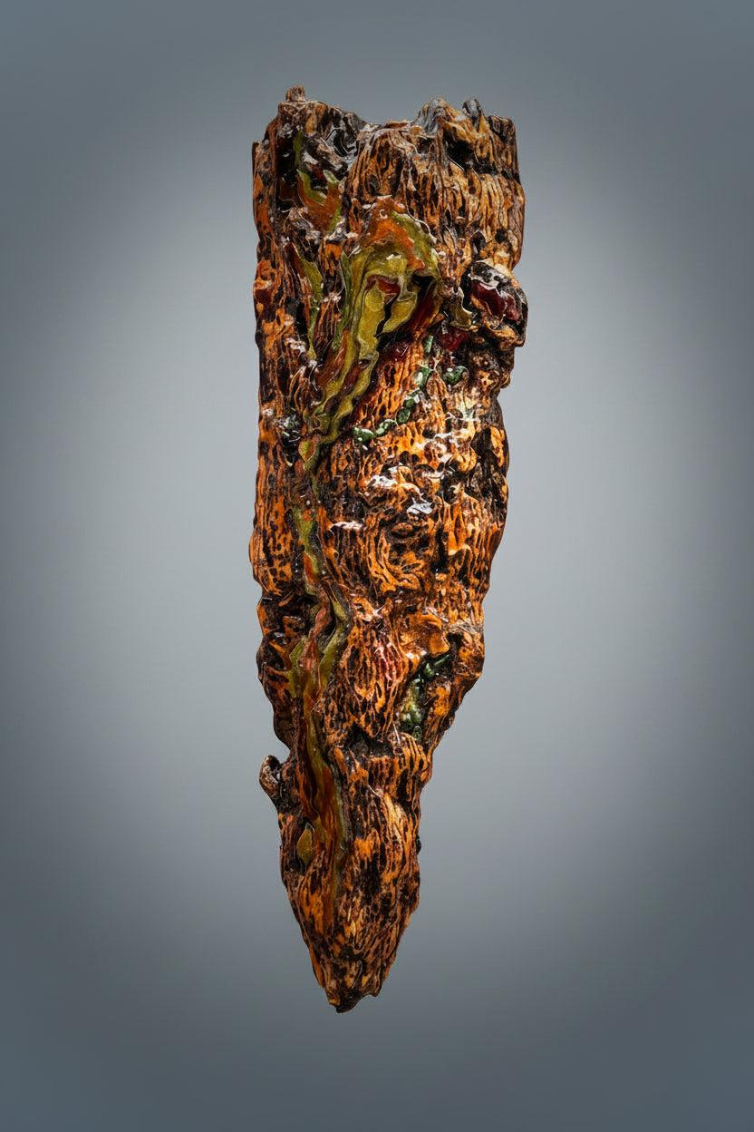 Eldra Red Fir bark diptych wall sculpture, detailed bark and resin view.