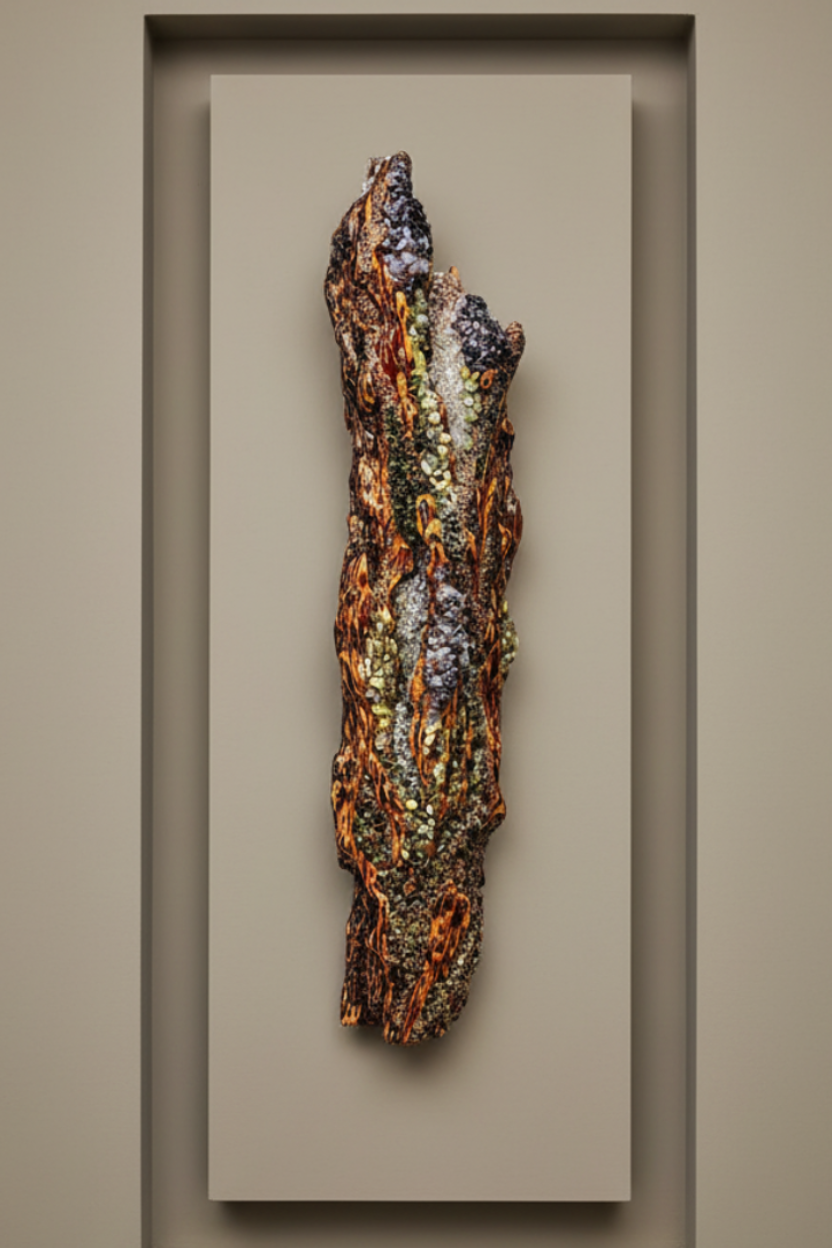 Strom Red Fir bark wall sculpture, editorial gallery view.